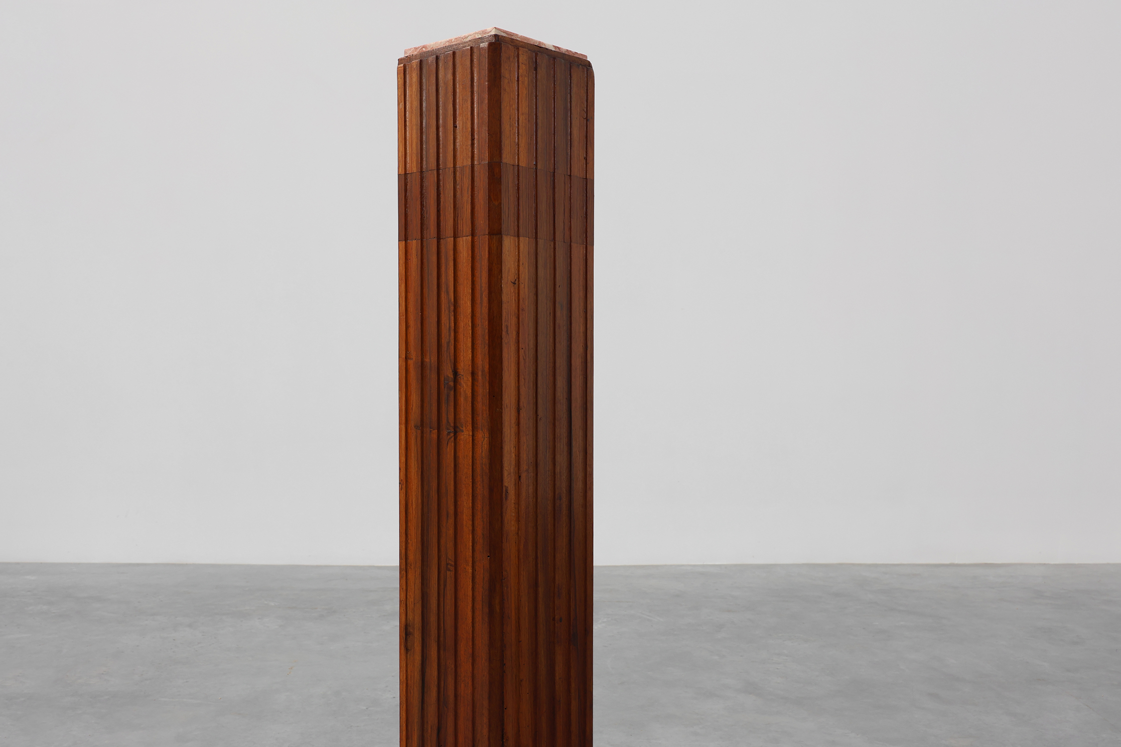 Art Deco oak and red marble pedestal or side table, France 1920sthumbnail